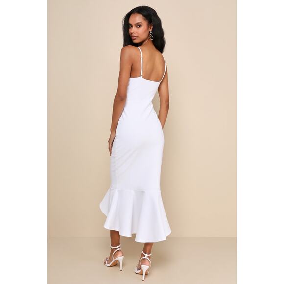 NWOT Lulus Stun Like Me White Bodycon Trumpet Hem Midi Dress Gala Banquet Sz S - Picture 3 of 7